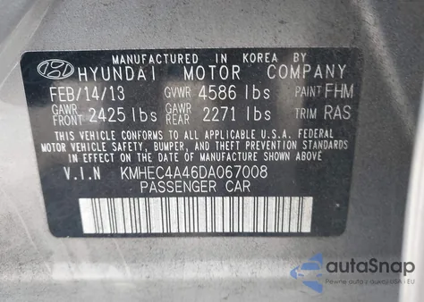 2013 Hyundai Sonata Hybrid Limited z USA, uszkodzony, nr VIN KMHEC4A46DA067008